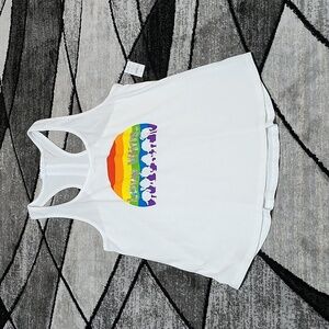 M&M"S WORLD RAINBOW IRIDESCENT SHINE LOVE WINS ZIPPER RACERBACK TANK-TOP